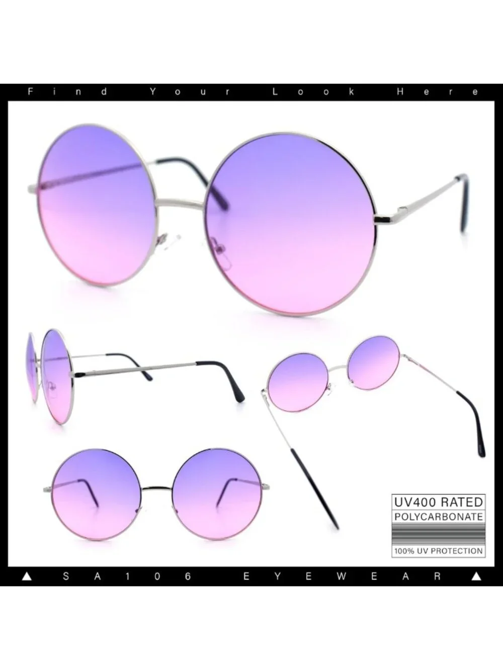 Retro Oversized Circle Lens Sunglasses - Groovy Gradient Hippie Style Shades